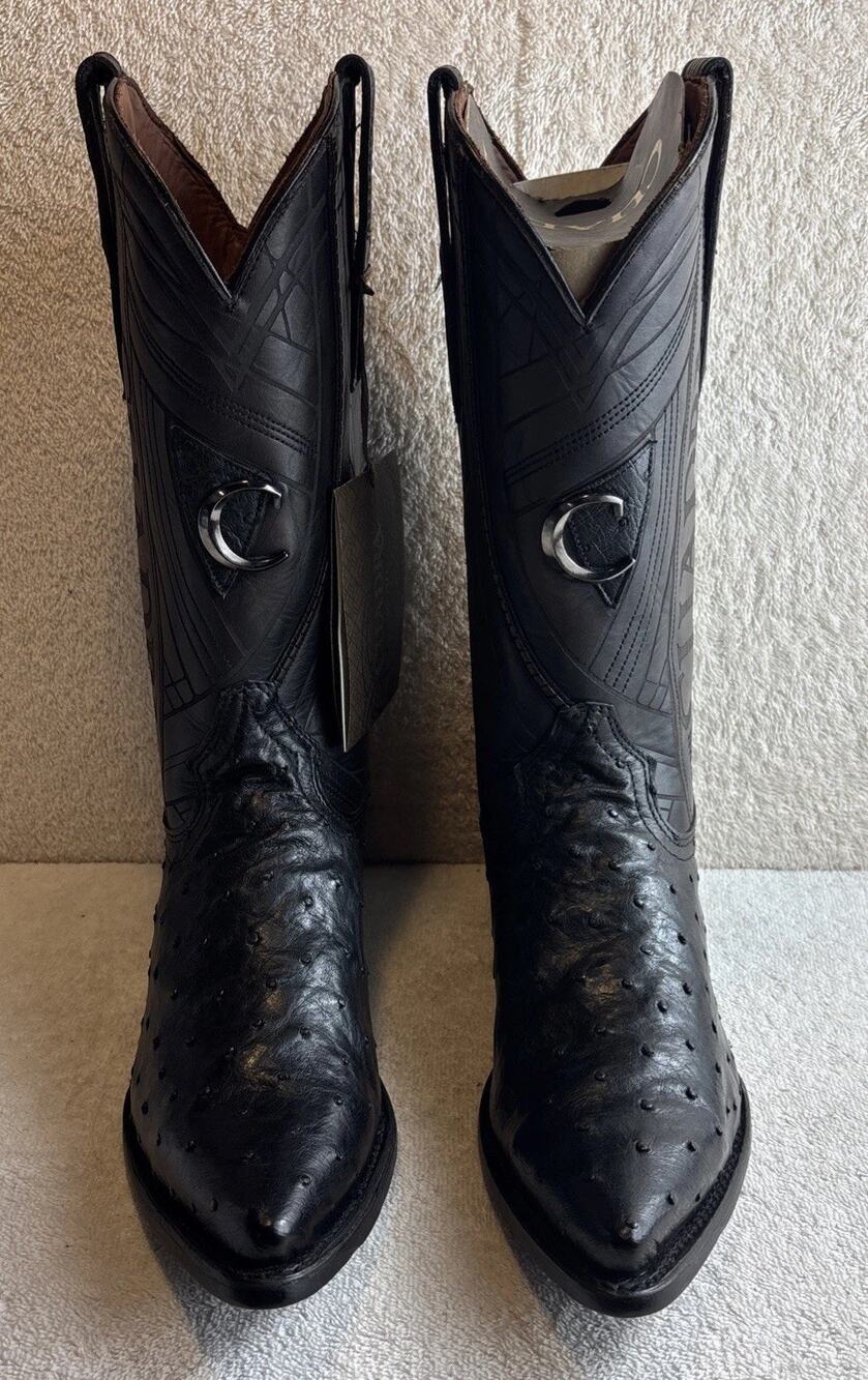 Cuadra Men Black Ostrich Leather Cowboy Western Boot Men Size 9 EE Pointed 24825